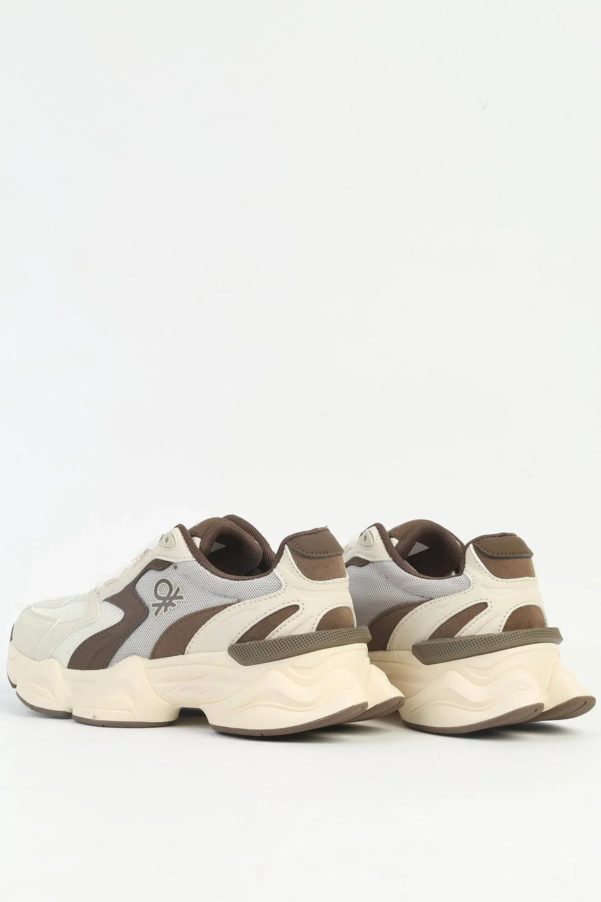 Benetton Logo Detaylı Bağcıklı Sneaker Bej - Kahve