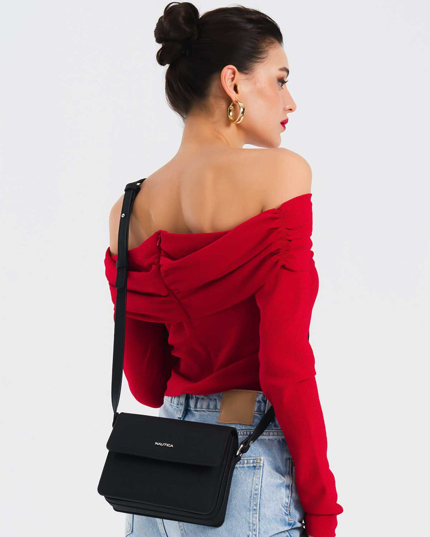 Nautica Mıknatıs Kapaklı Çapraz Askılı Çanta Siyah