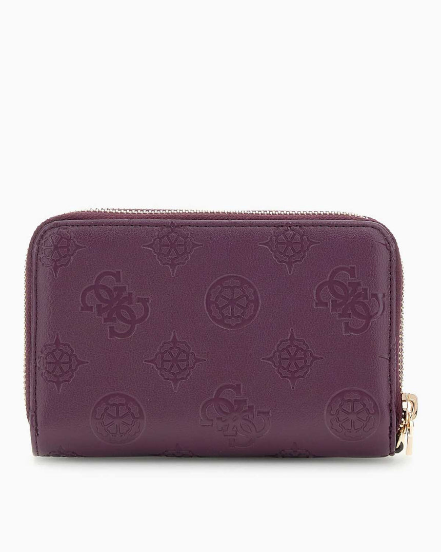 Guess Lucienne II Küçük Boy Çift Fermuarlı Kadın Cüzdan Wine Logo