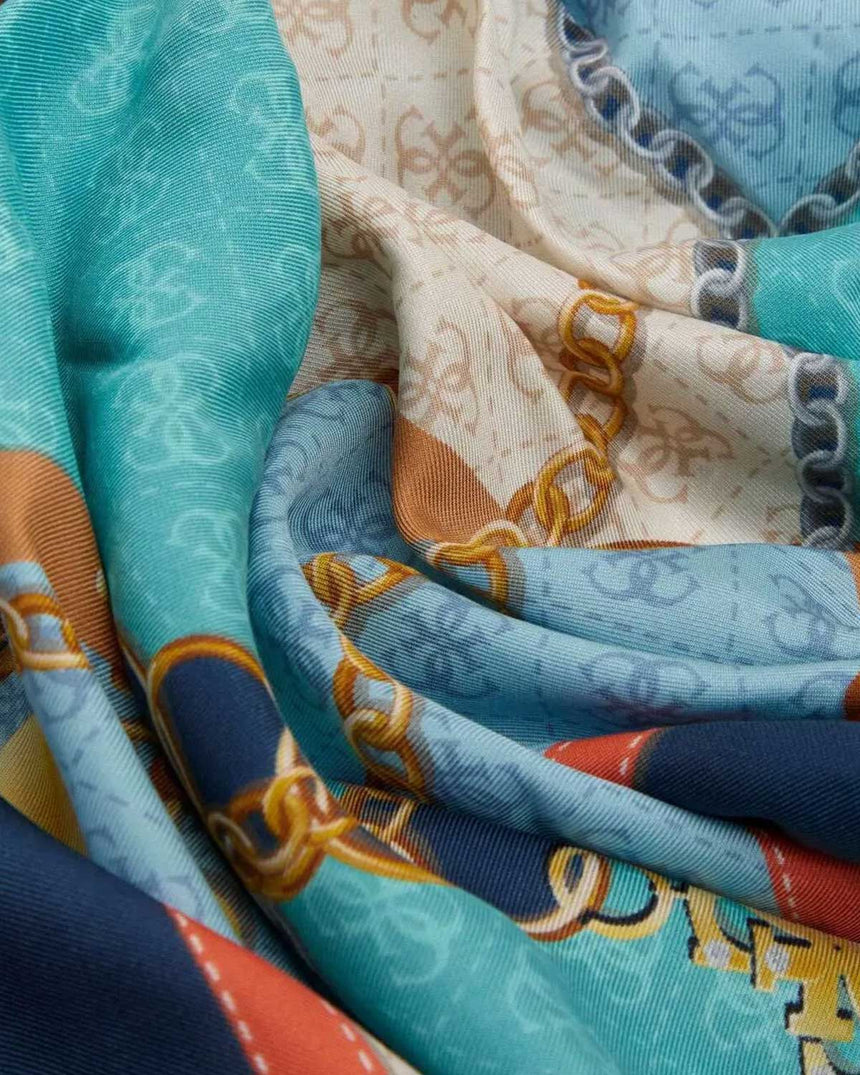 Guess Foulard Textile Logolu Eşarp Blue