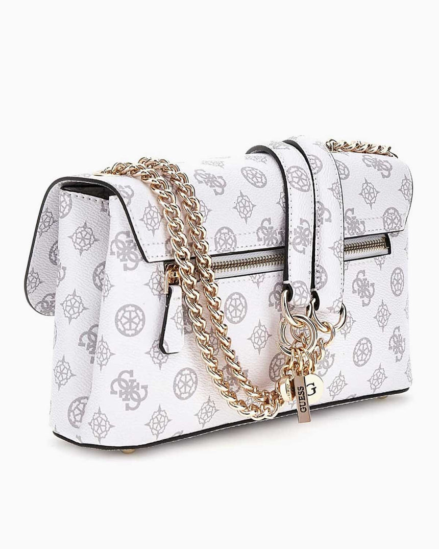 Guess Eco Erica Zincir Detaylı Omuz Çantası White Logo