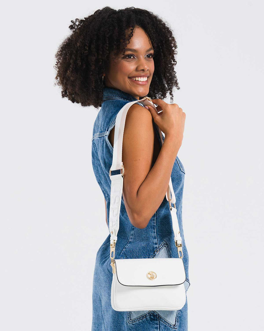 Us Polo Assn Mıknatıs Kapaklı Çapraz Askılı Çanta Beyaz