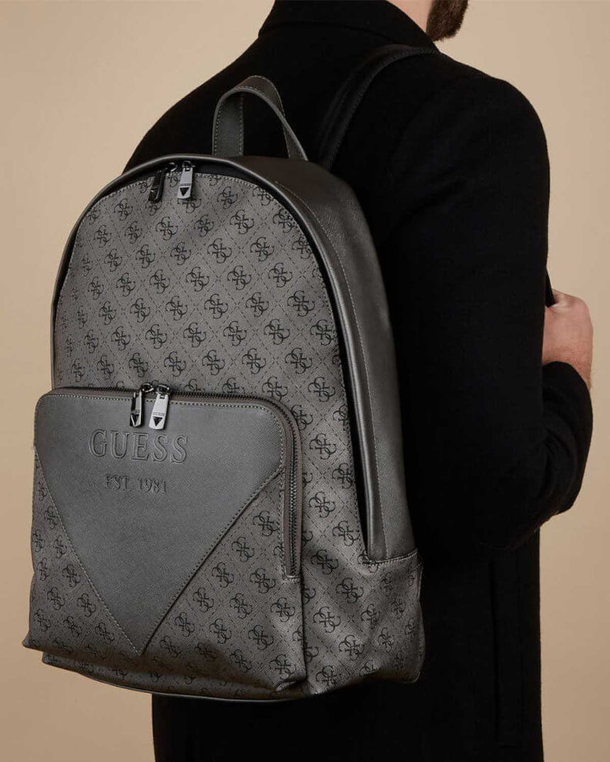 Guess Milano Monogram Baskılı Sırt Çantası Gunmetal