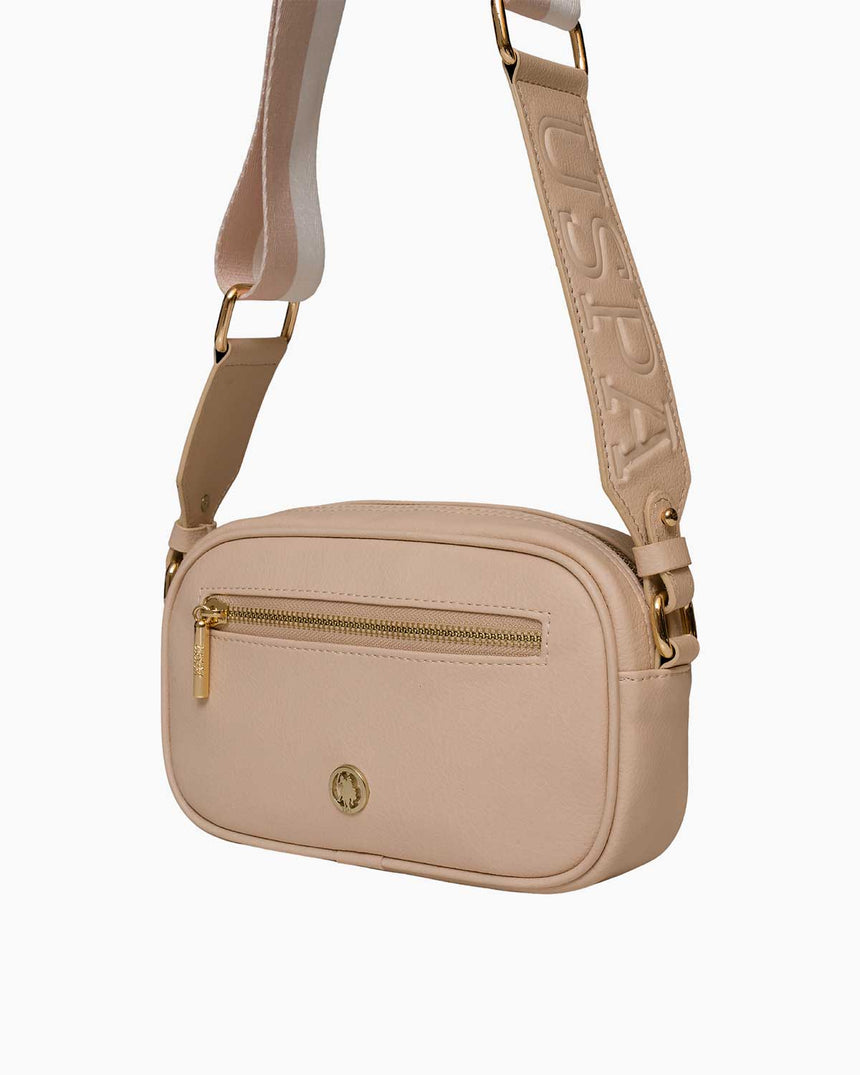 Us Polo Assn Logo Detaylı Çapraz Askılı Çanta Bej