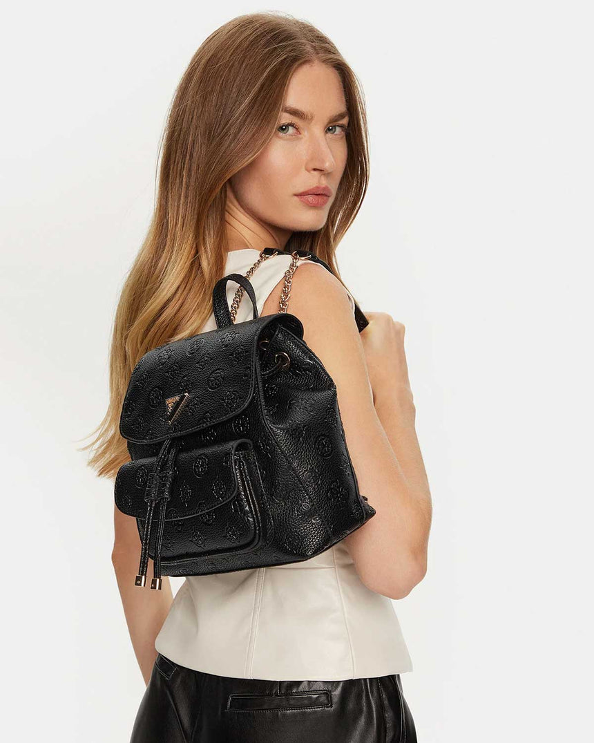 Guess Cresdia Small Flap Logolu Sırt Çantası Black