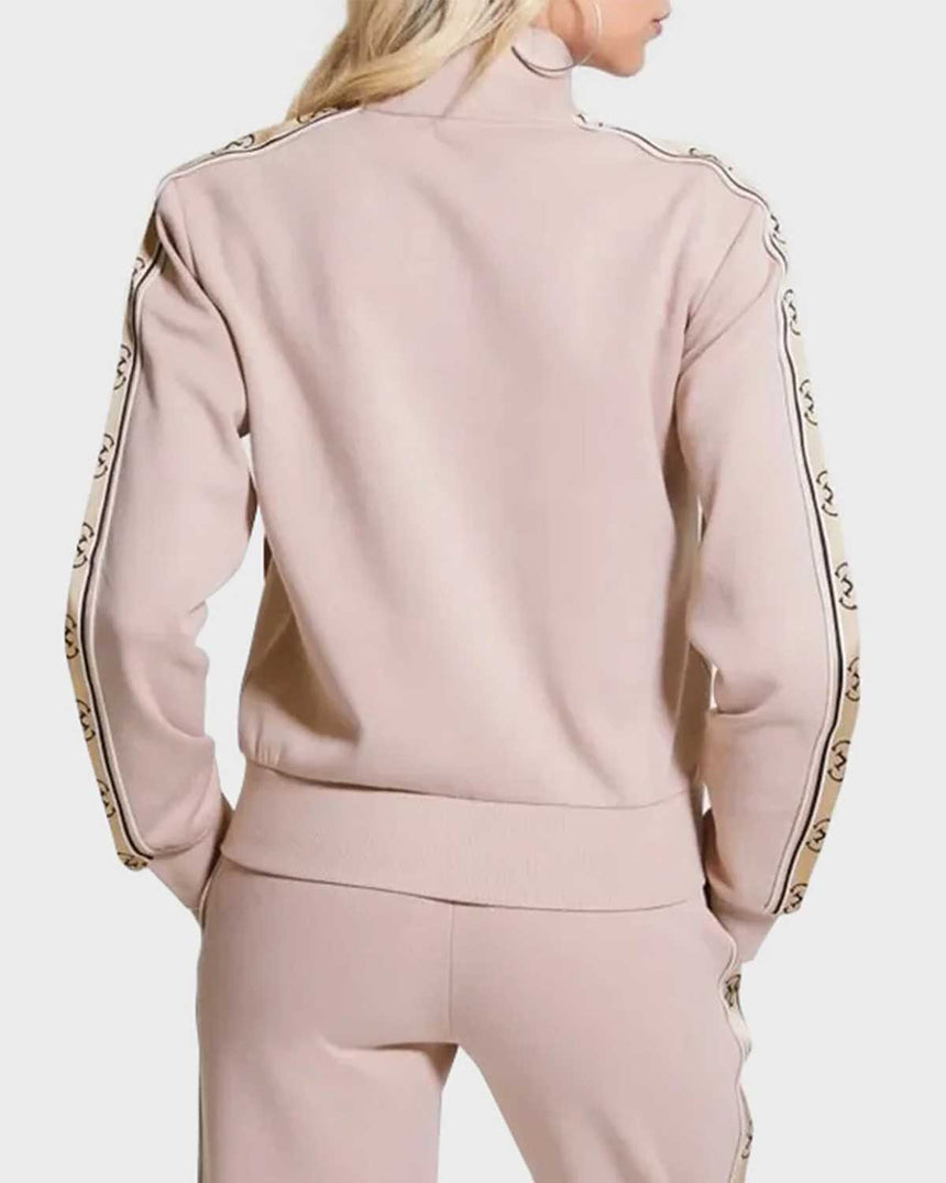 Guess Britney Logo Şeritli Fermuarlı Sweatshirt Posh Taupe