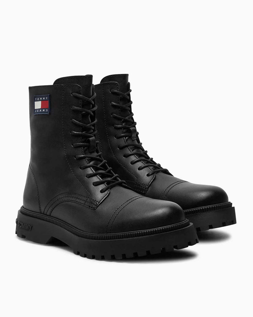 Tommy Jeans Lace Up Mid Smooth Boots Black
