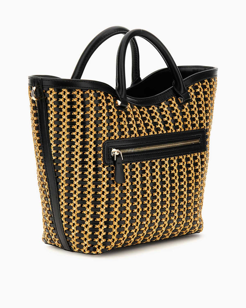 Guess Atalia Hasırlı El Çantası Natural - Black