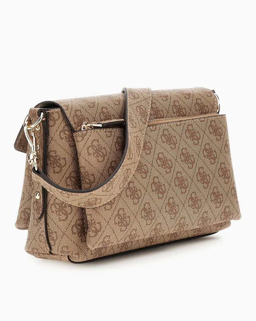 Guess Eco Brenton Flap Logolu Omuz Çantası Latte Logo