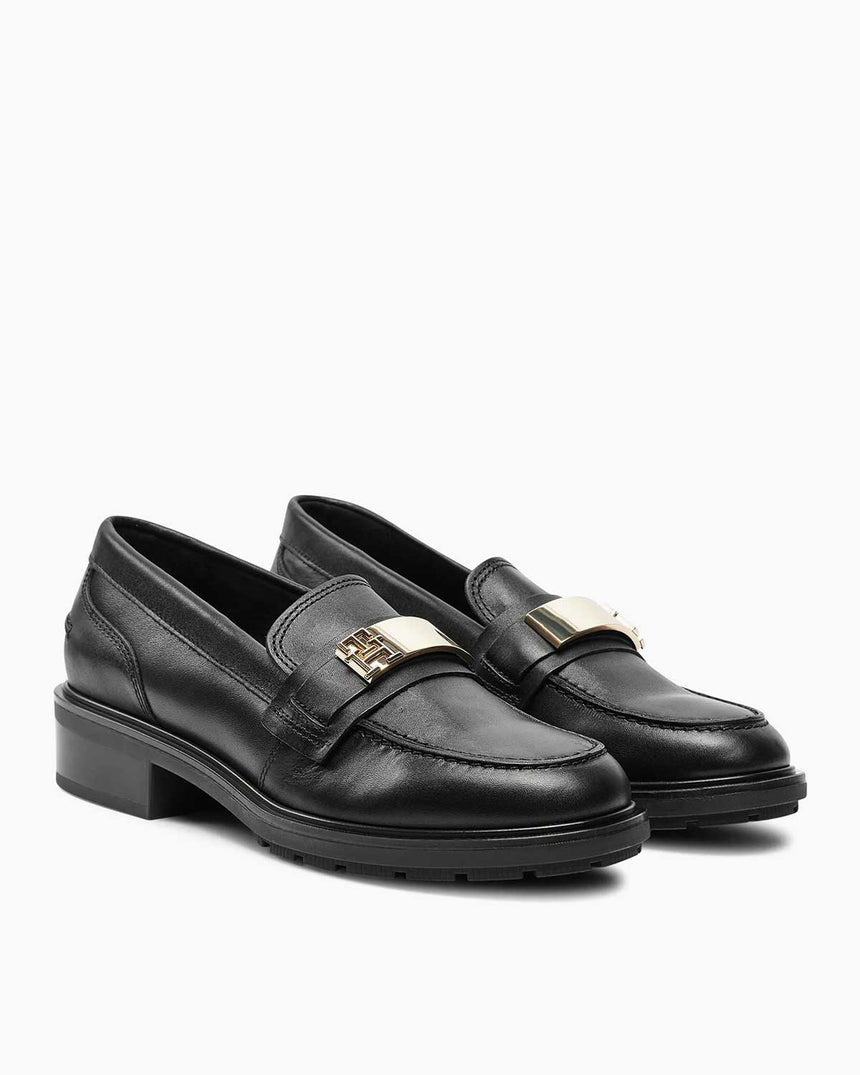 Tommy Hilfiger Logo Leather Loafer Casual Ayakkabı Black