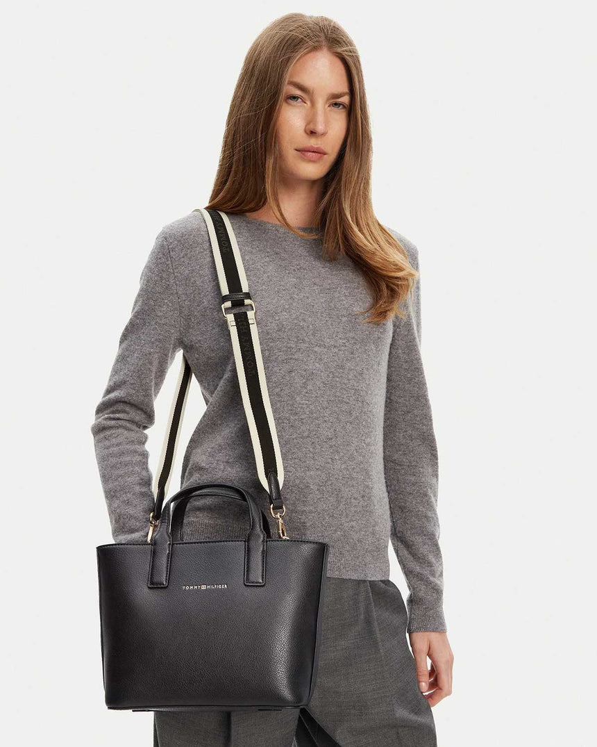 Tommy Hilfiger Logo Bantlı Mini Tote Kadın El Çantası Black