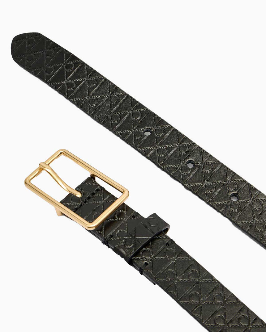 Calvin Klein Logo Desenli 25mm Kadın Kemer BLACK / ANTIQUE LIGHT GOLD