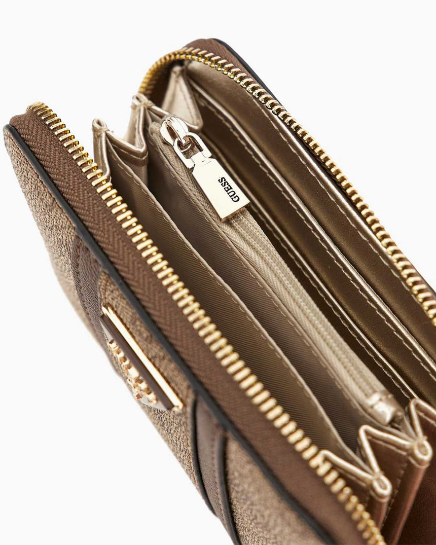Guess Noreen Slg Medium Monogram Desenli Cüzdan Latte Logo / Brown