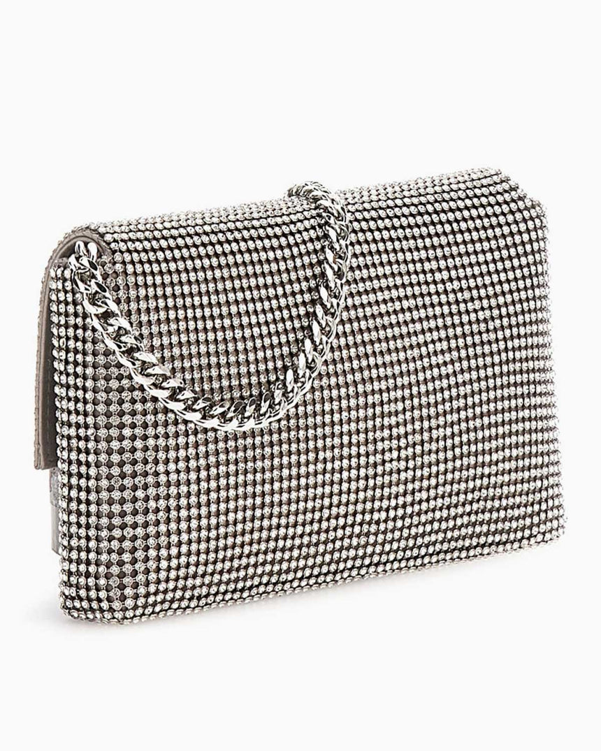 Guess Zalina Flap Clutch Zincir Detaylı Taşlı El Çantası Silver