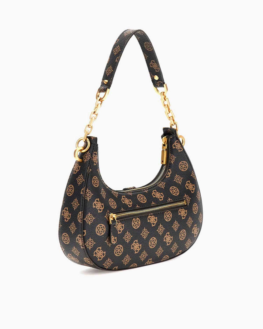 Guess Kuba Top Compartment Monogram Omuz Çantası Mocha Logo