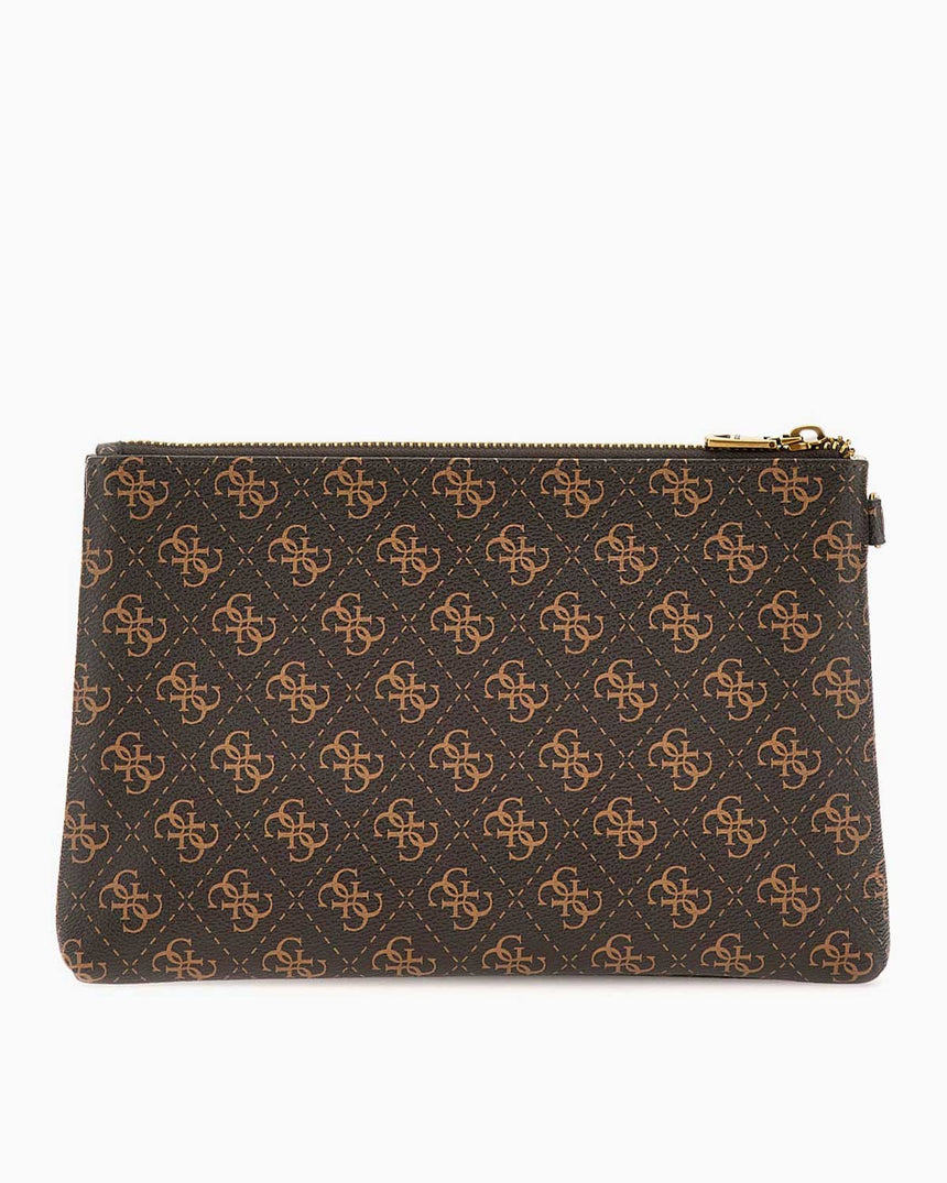 Guess Hull Medium Pouch Monogram Portföy Çanta Brown/Ochre