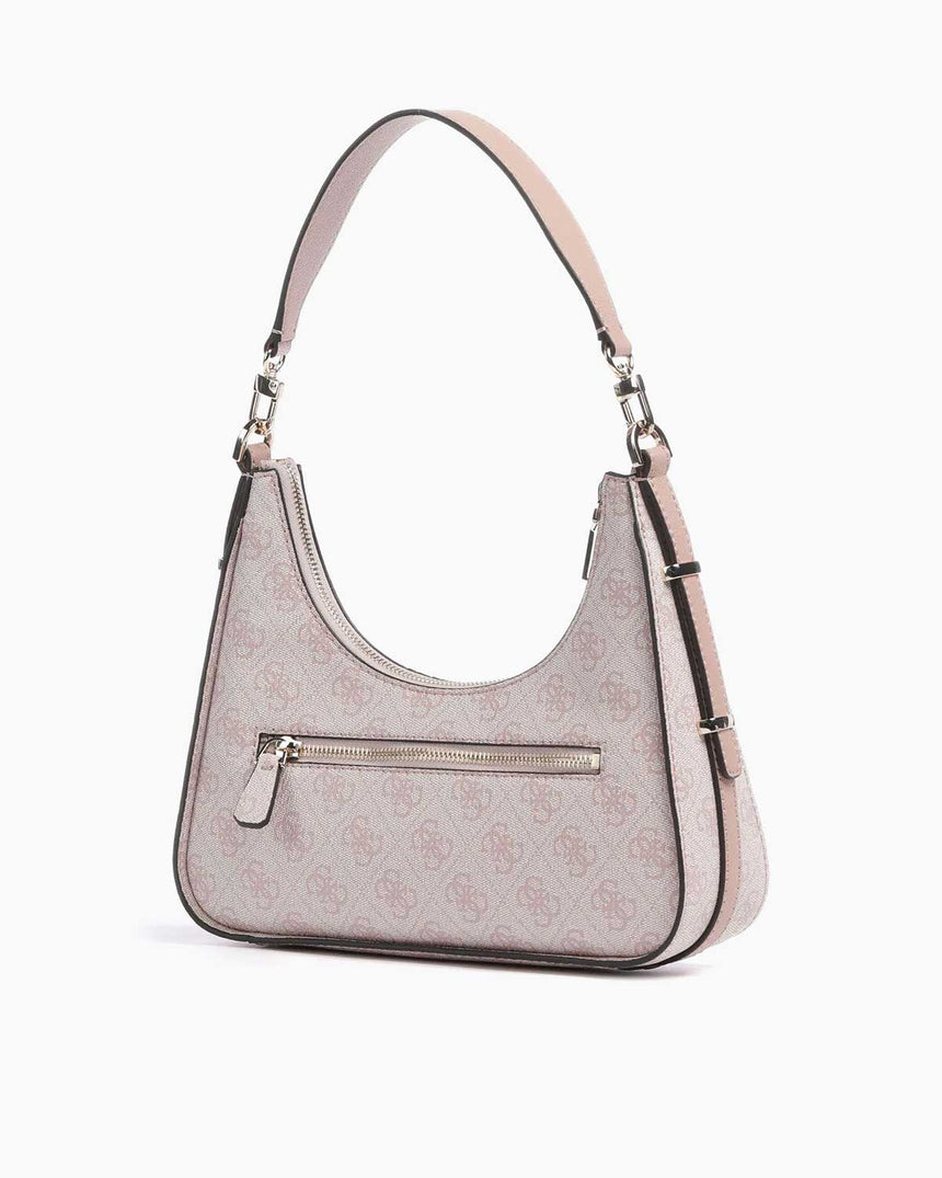 Guess Noreen Top Zip Monogram Omuz Çantası Dusty Rose Logo