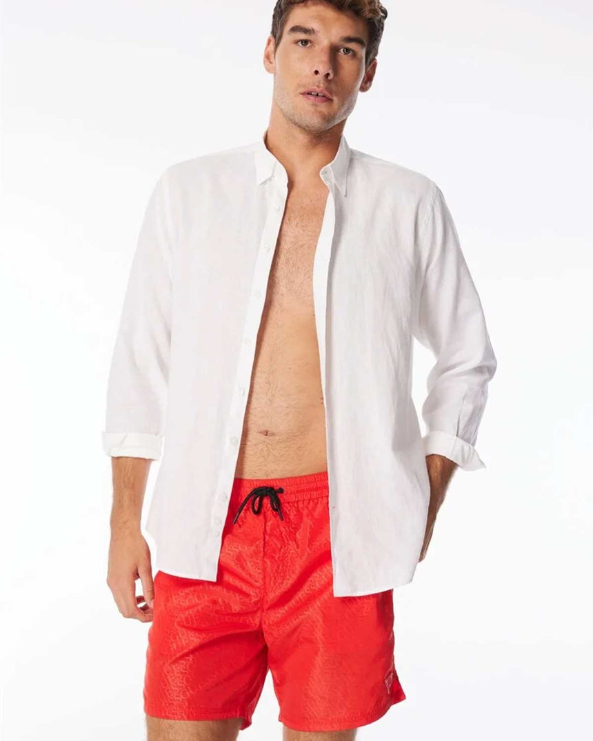 Guess Swimtrunk Bottoms Deniz Şortu Red Embossed Logo