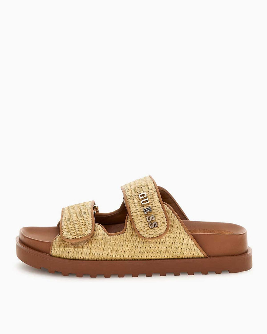 Guess Fadalize Çift Bantlı Hasır Terlik Tan