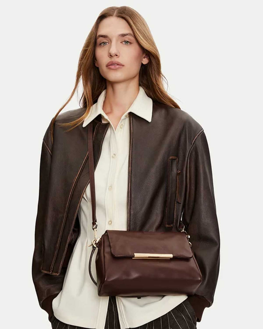 Tommy Hilfiger Plaque Kadın Deri Omuz Çantası Chocolate Brown