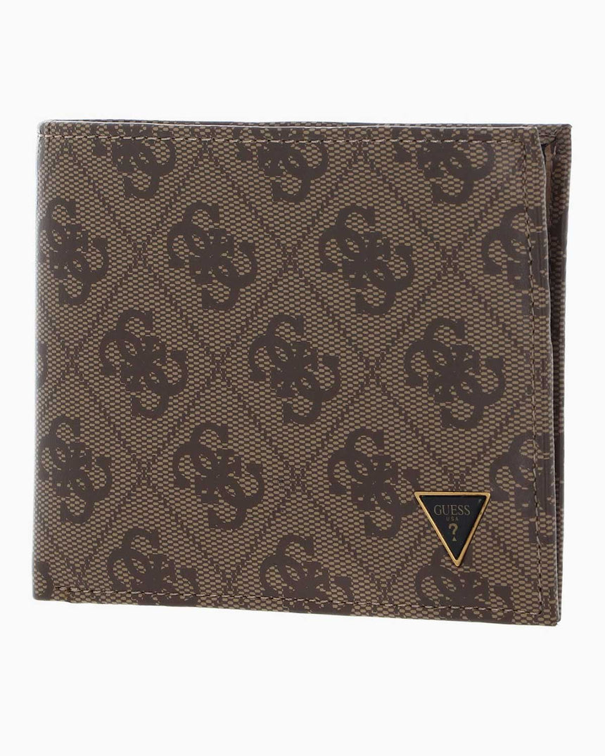 Guess Mito Leather Flat Billfold Monogram Cüzdan Beige / Brown