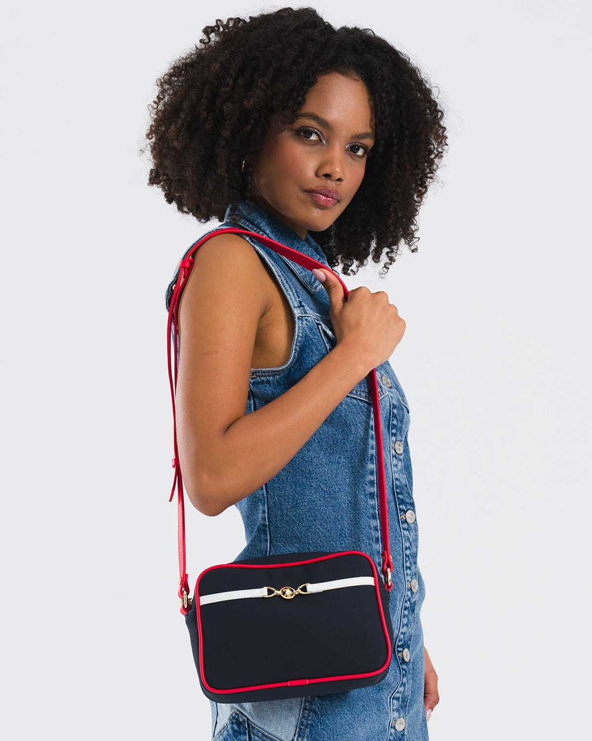 Us Polo Assn Gold Logo Detaylı Çapraz Askılı Çanta Lacivert - Kırmızı - Beyaz