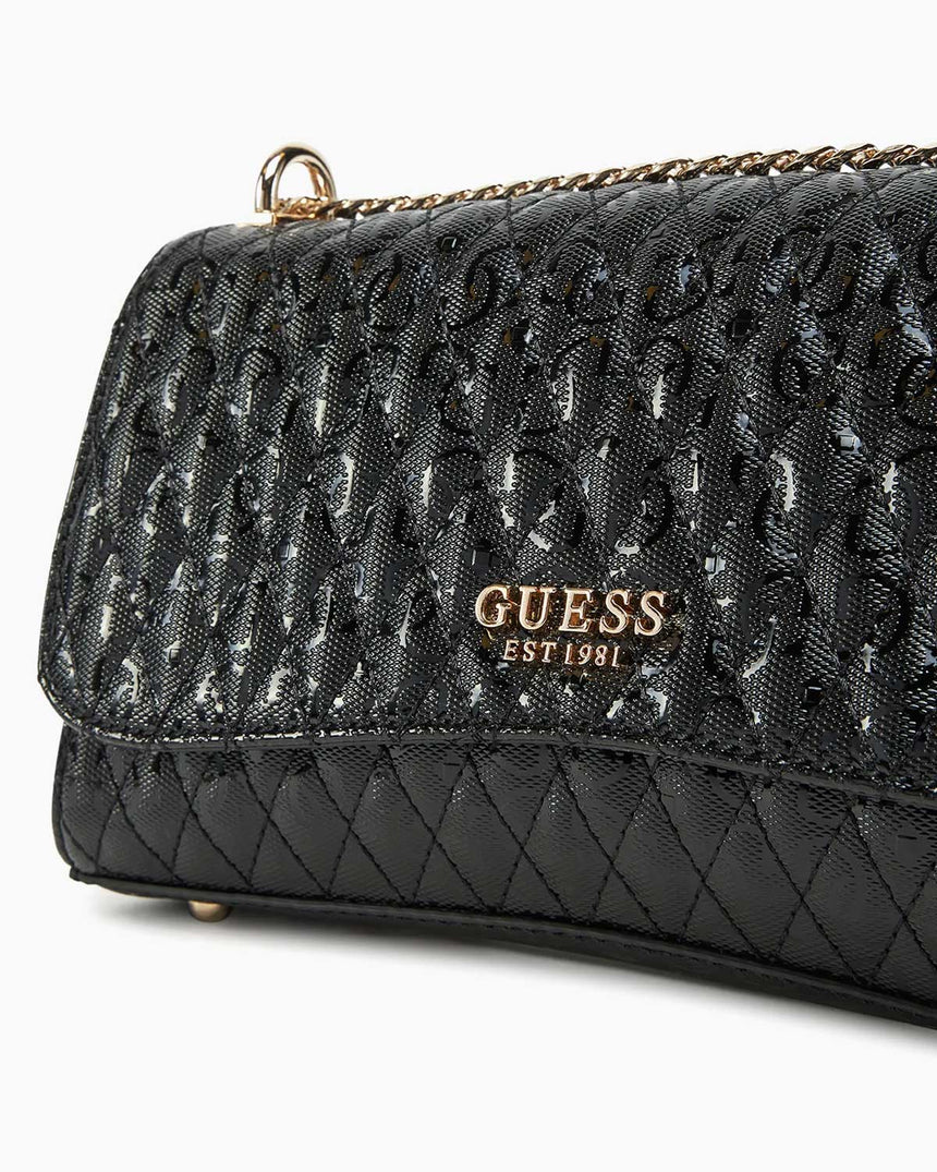 Guess Betula Convertible Flap Zincir Detaylı Parlak Omuz Çantası Black