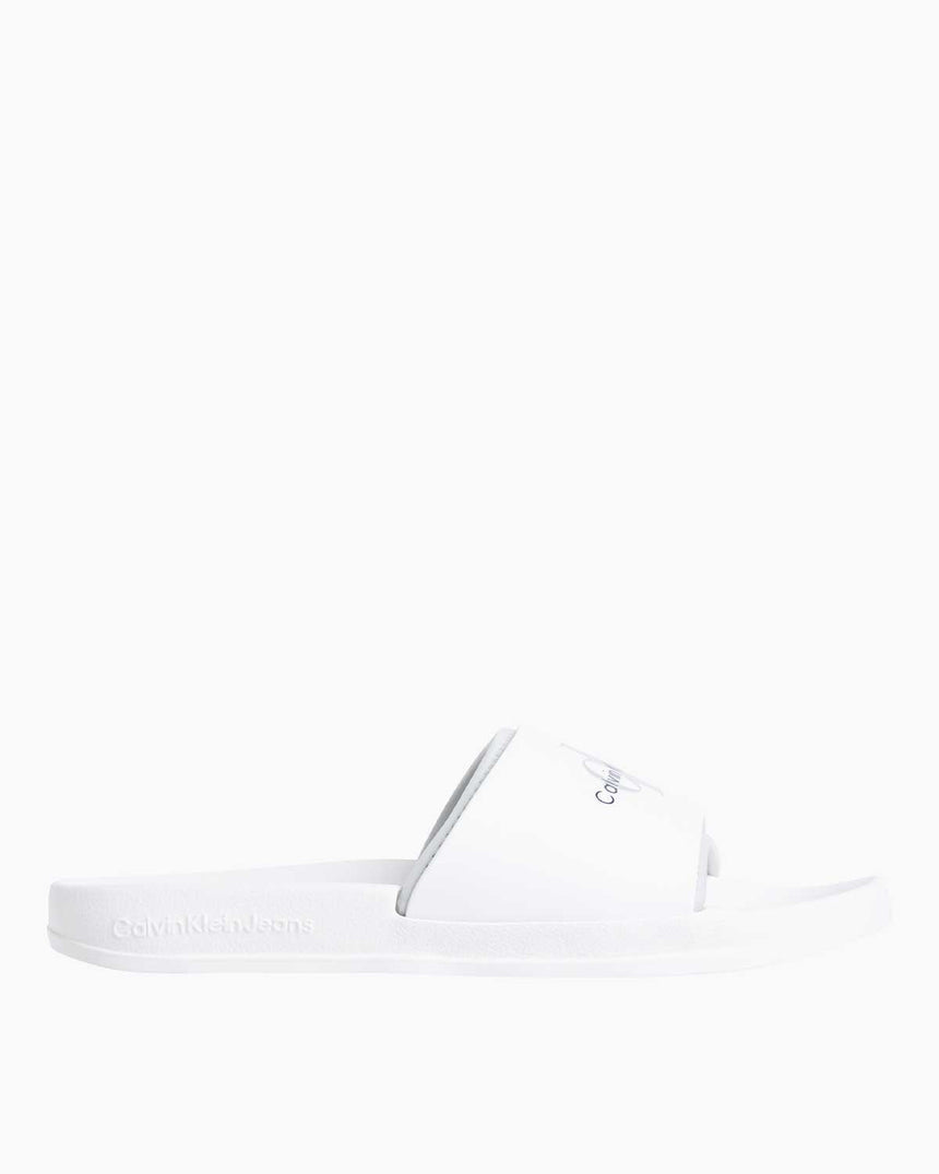 Calvin Klein Slide Rubber Neopren Monogram Slide Terlik Bright White/Oyster Mushroom