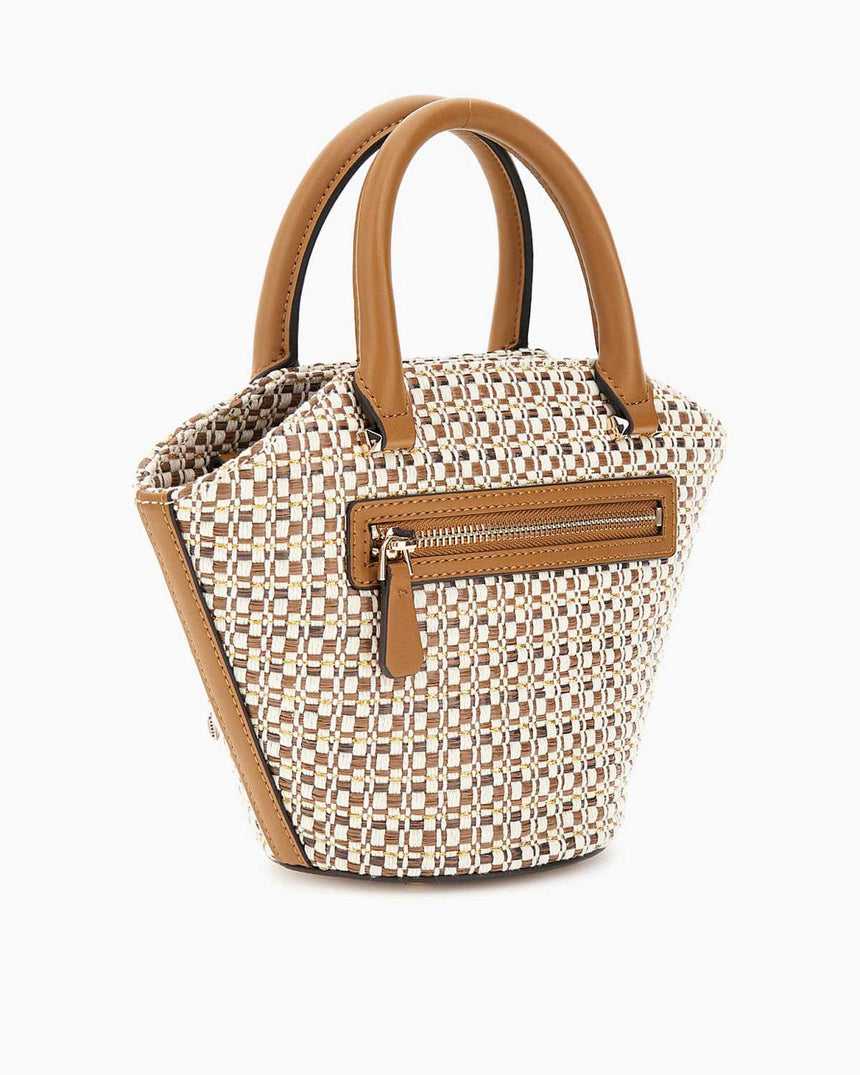 Guess Beauvoir Kapaklı Mini Tote El Çantası Cognac Multi