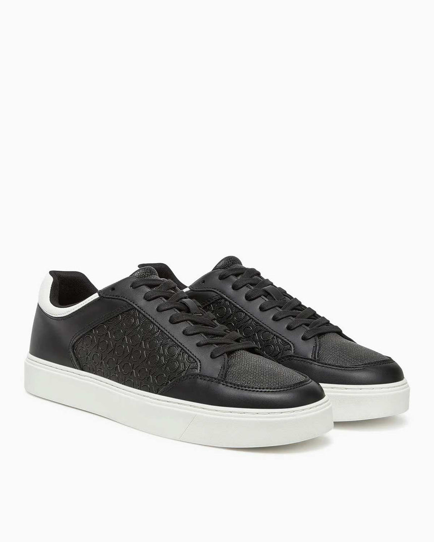 Calvin Klein Düz Taban Monogram Logo Baskılı Erkek Sneaker Ck Black/Bright White Allover