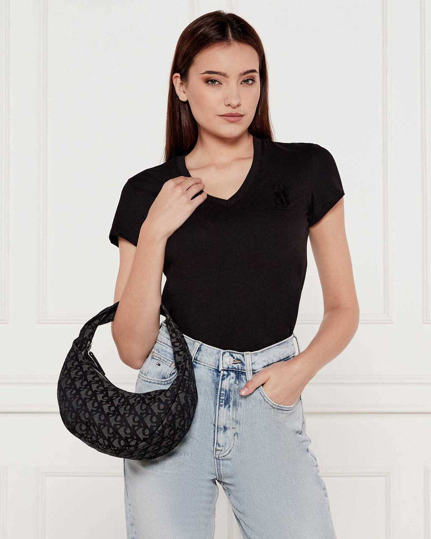Calvin Klein Monogram Desenli Sıkıştırılmış Kadın Omuz Çantası Black