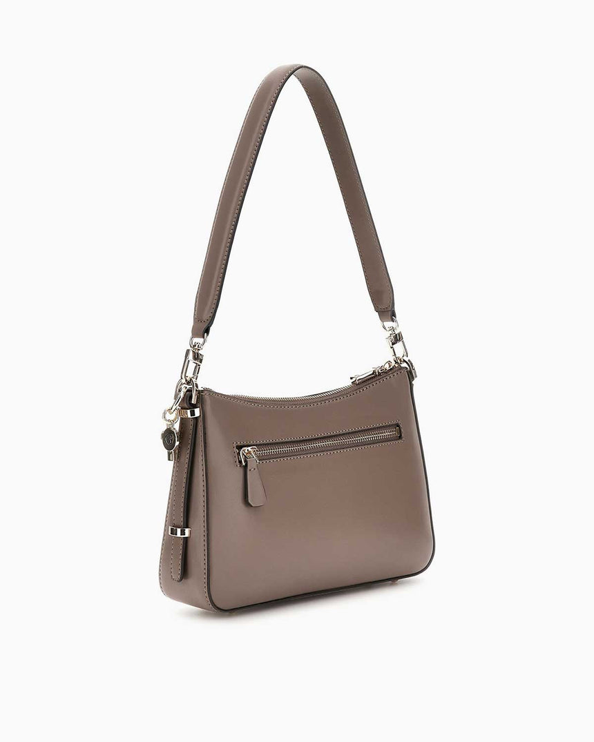 Guess Daryna Top Zip Logolu Omuz Çantası Dark Taupe