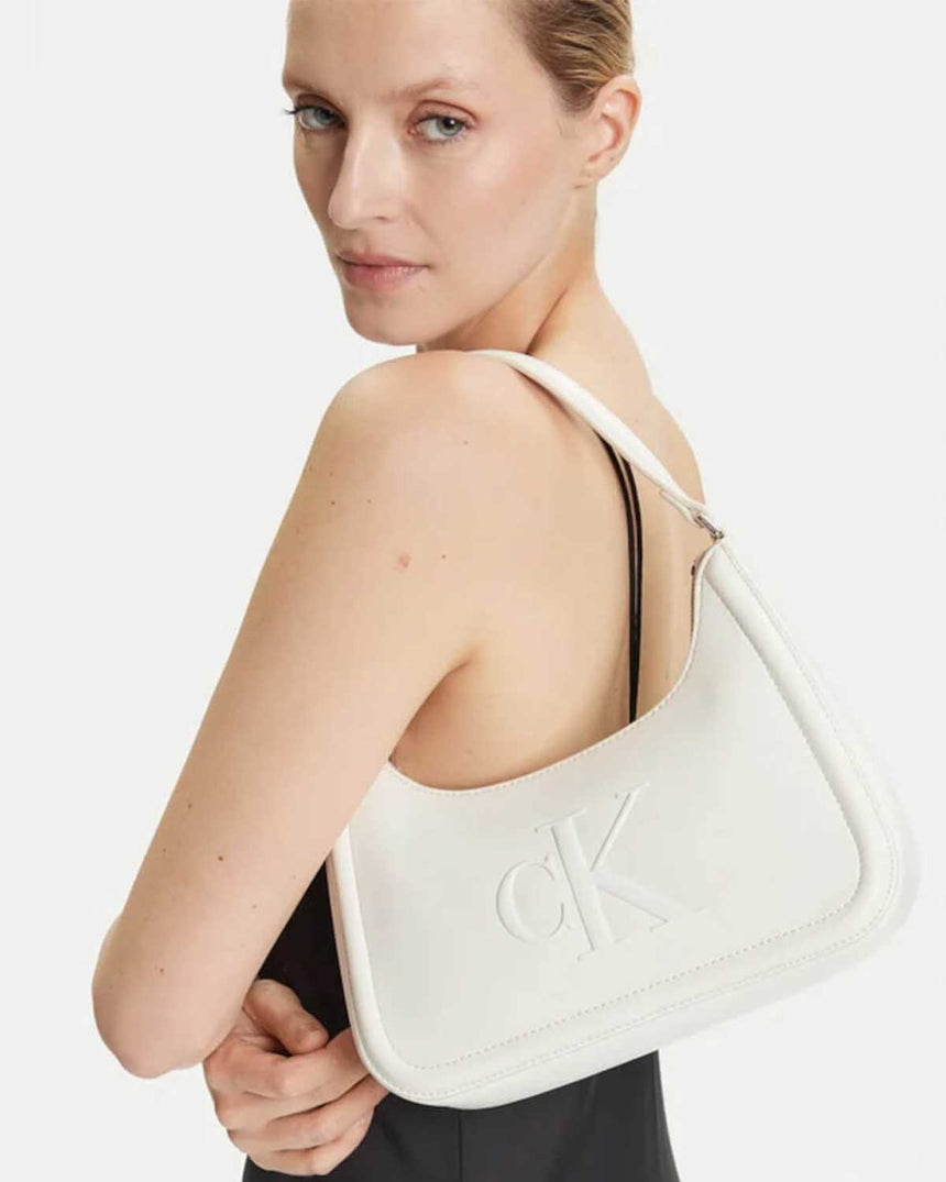 Calvin Klein Kalın Monogramlı Kadın Küçük Omuz Çantası Lily White