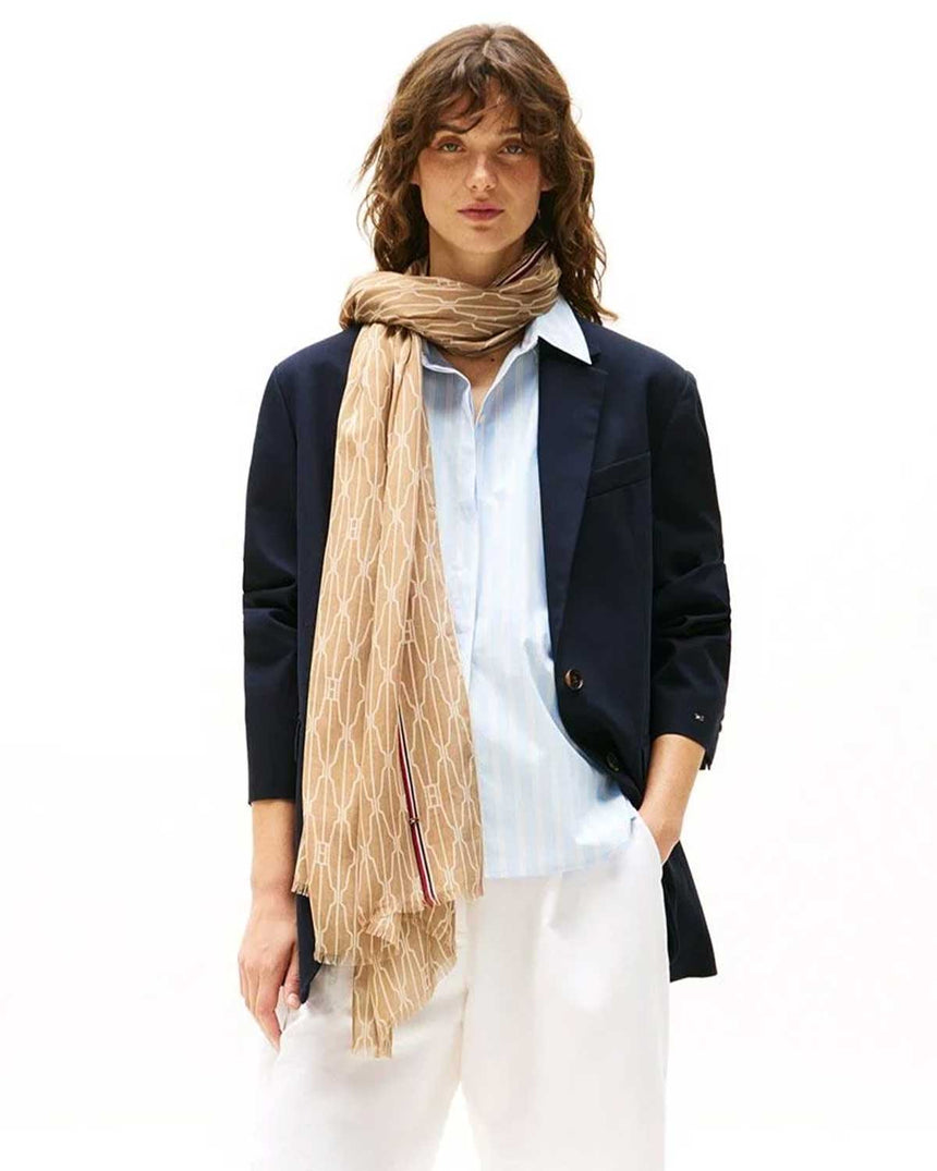 Tommy Hilfiger Şerit Detaylı Kadın Şal Safari Canvas
