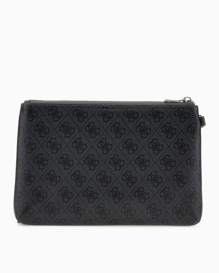 Guess Hull Medium Pouch Monogram Portföy Çanta Black