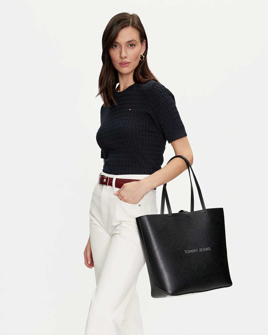 Tommy Hilfiger Ess Must Tote Logolu Omuz Çantası Black