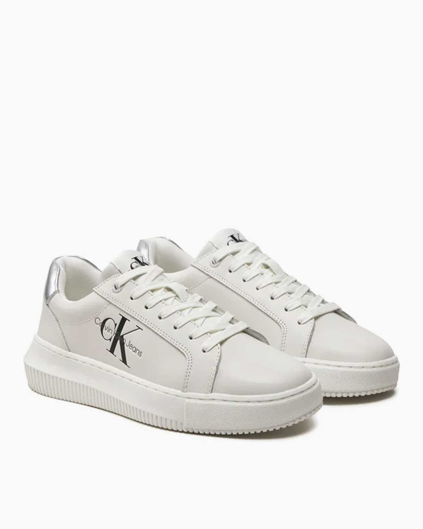 Calvin Klein Chunky Cupsole Laceup Lth Ml Mtl Kadın Sneaker Bright White/Silver