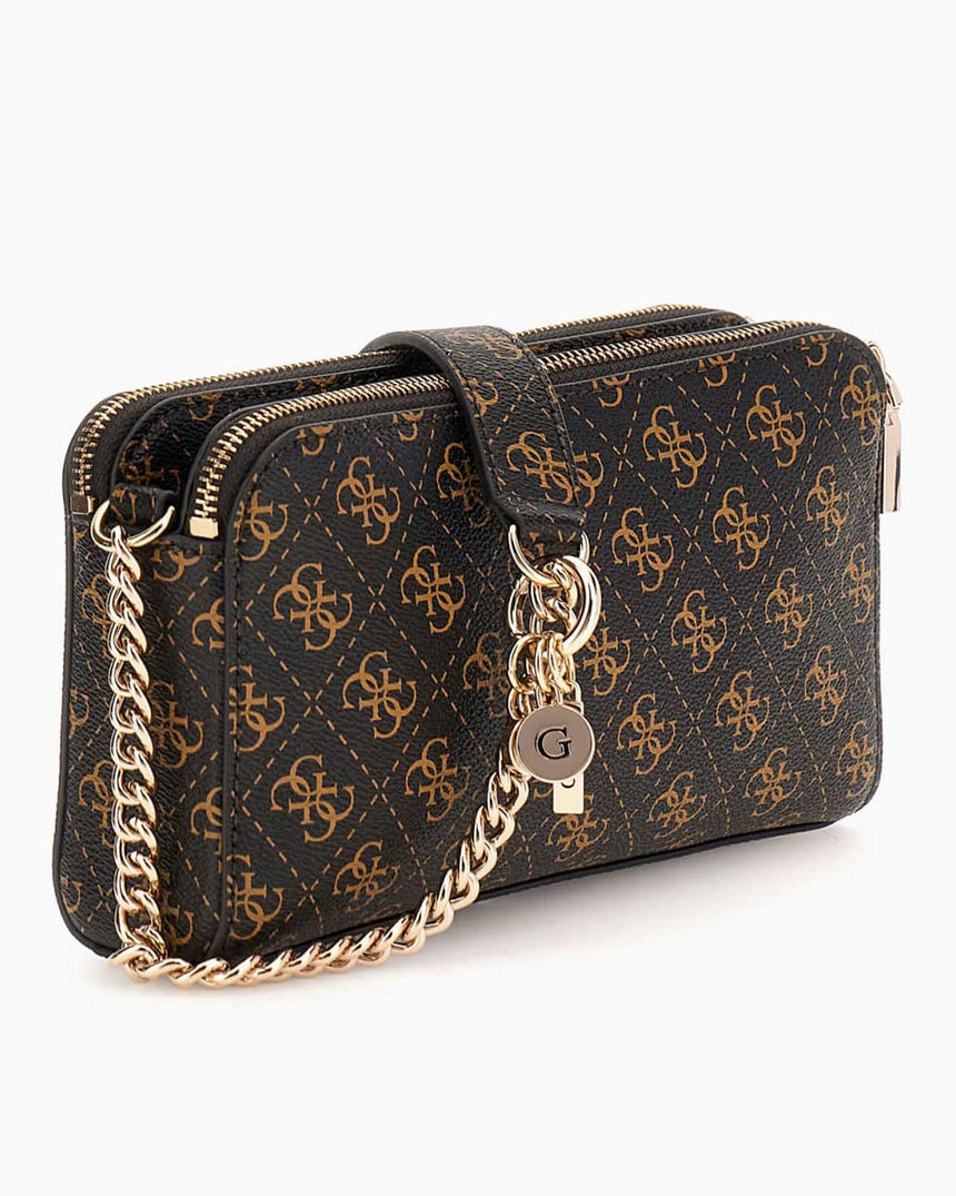 Guess Eco Erica Statüs Zincir Detaylı Çapraz Askılı Çanta Brown Logo