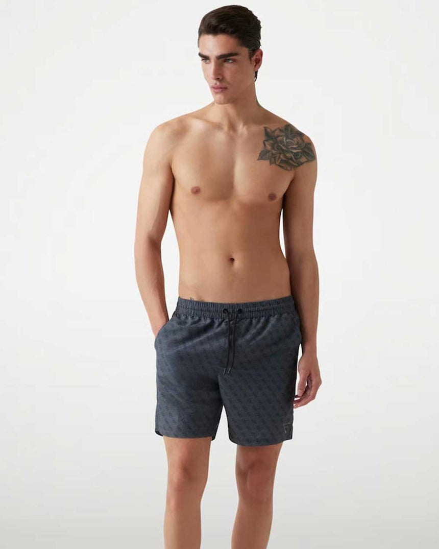 Guess Swimtrunk Medium Bottom Board Deniz Şortu Navy Embossed 4G Logo