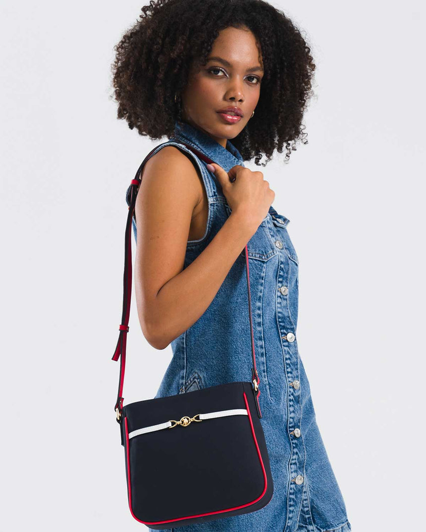 Us Polo Assn Gold Logo Detaylı Ayarlanabilir Çapraz Askılı Çanta Lacivert - Kırmızı - Beyaz
