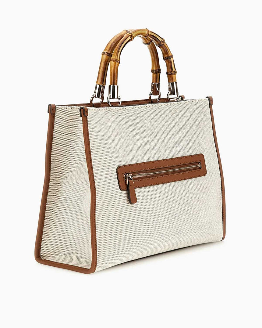 Guess Kerima Bamboo Logolu El Çantası Natural / Latte Logo