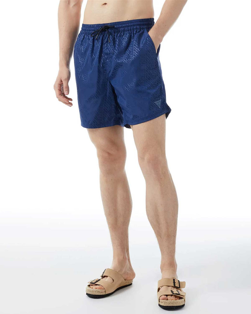 Guess Swimtrunk Bottoms Deniz Şortu Blue Embossed Logo