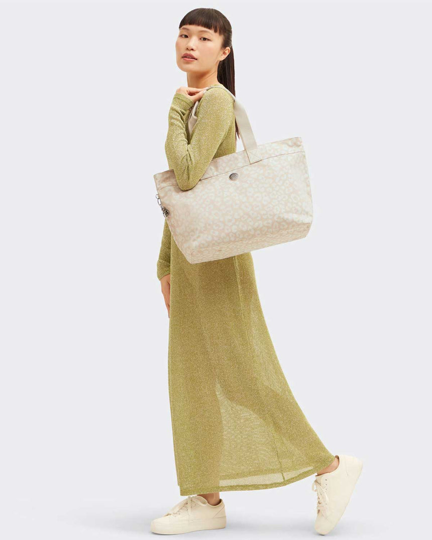 Kipling Colissa Elevated Jacquard Omuz Çantası White Cheetah