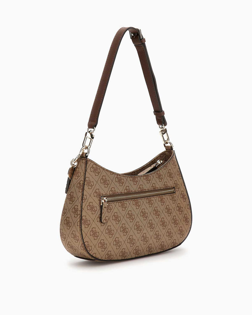 Guess Noelle Top Zip Shoulder Bag Kadın Omuz Çantası Latte Logo / Brown