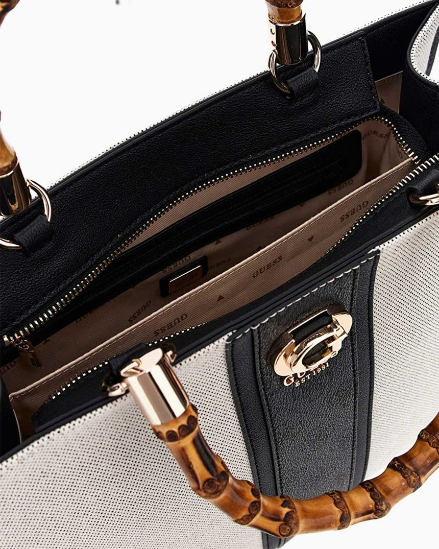 Guess Kerima Bamboo Logolu El Çantası Natural / Coal Logo