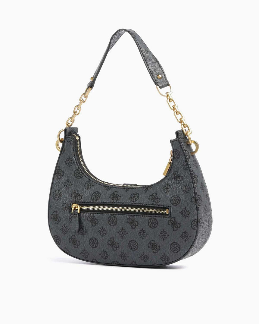 Guess Kuba Top Compartment Monogram Omuz Çantası Charcoal Logo