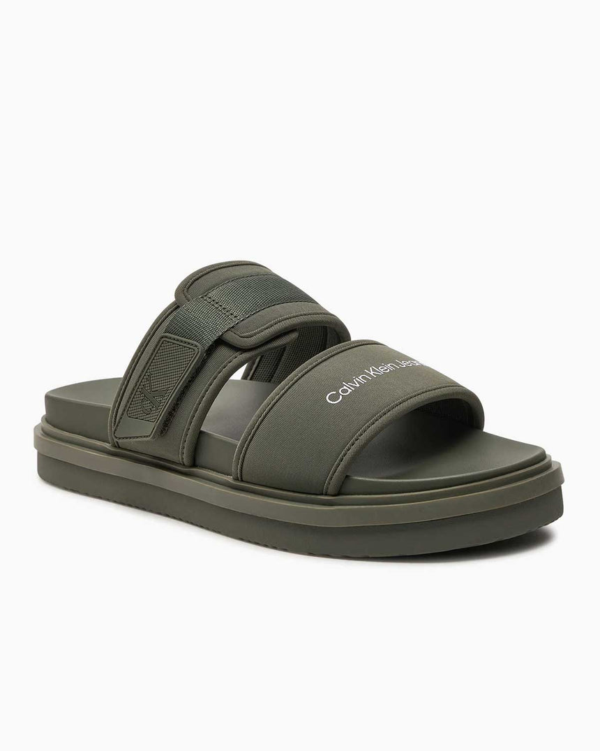 Calvin Klein Double Bar Logolu Sandalet Dusty Olive/Classic Green