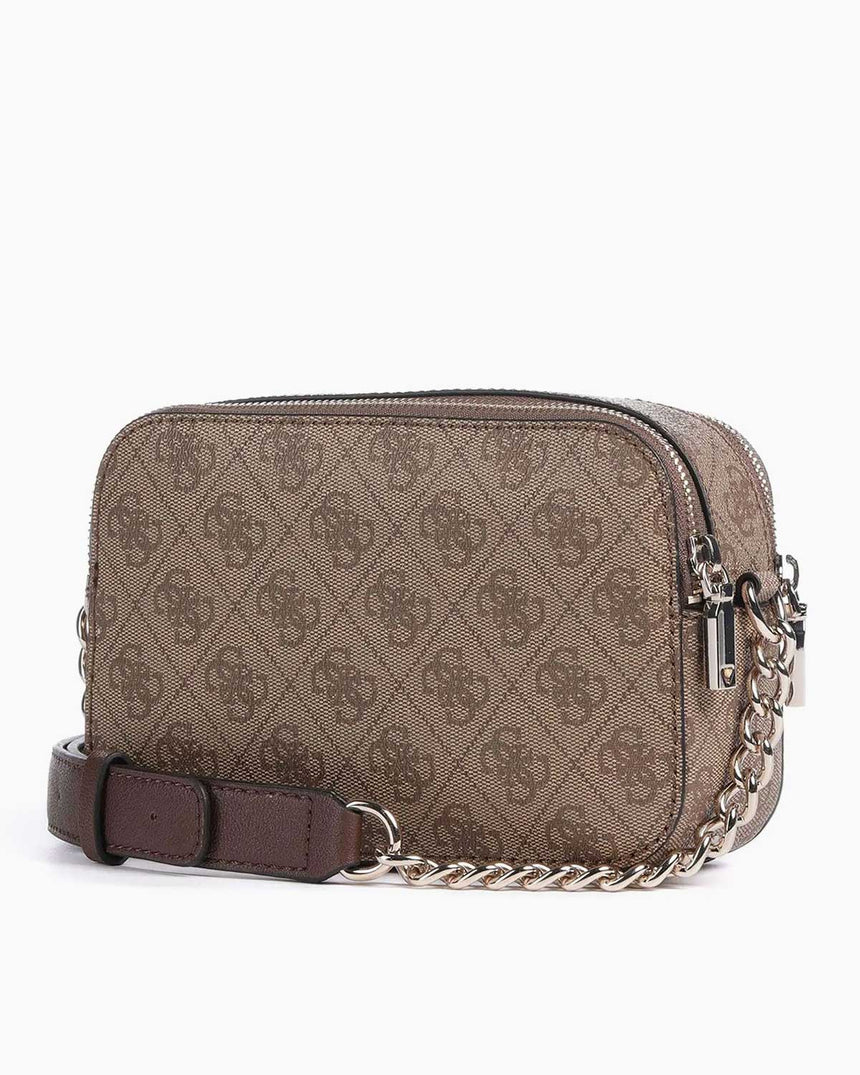 Guess Noreen Mini Sling Zincir Detaylı Çapraz Askılı Çanta Latte Logo / Brown