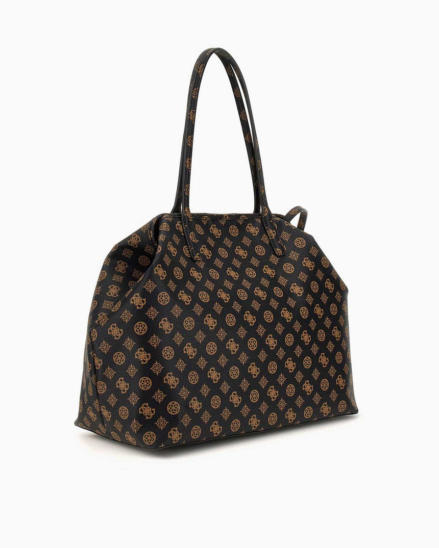 Guess Eco Victtoria Large Monogram Omuz Çantası Brown