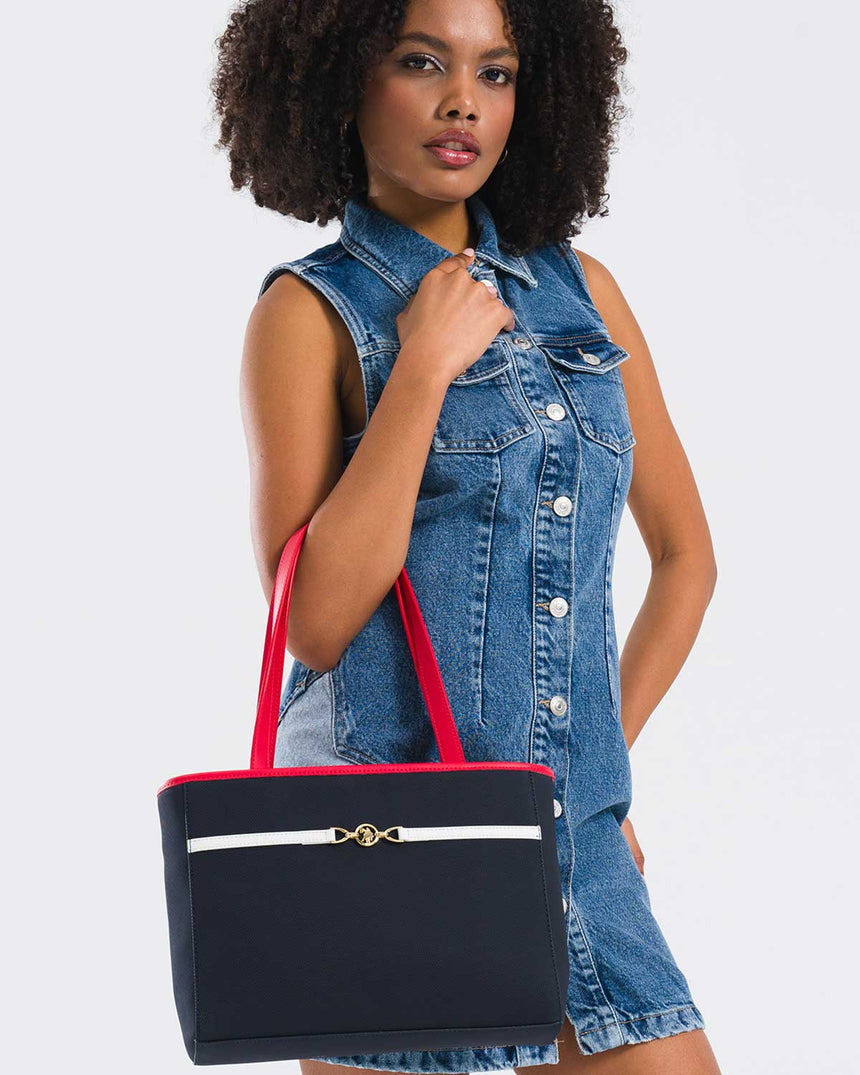 Us Polo Assn Gold Logo Detaylı Omuz Çantası Lacivert - Kırmızı - Beyaz